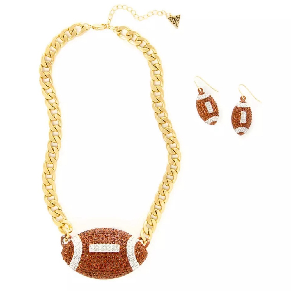 Katy Perry Football Necklace & Earring Set Crystal Bling NFL Football Super Bowl